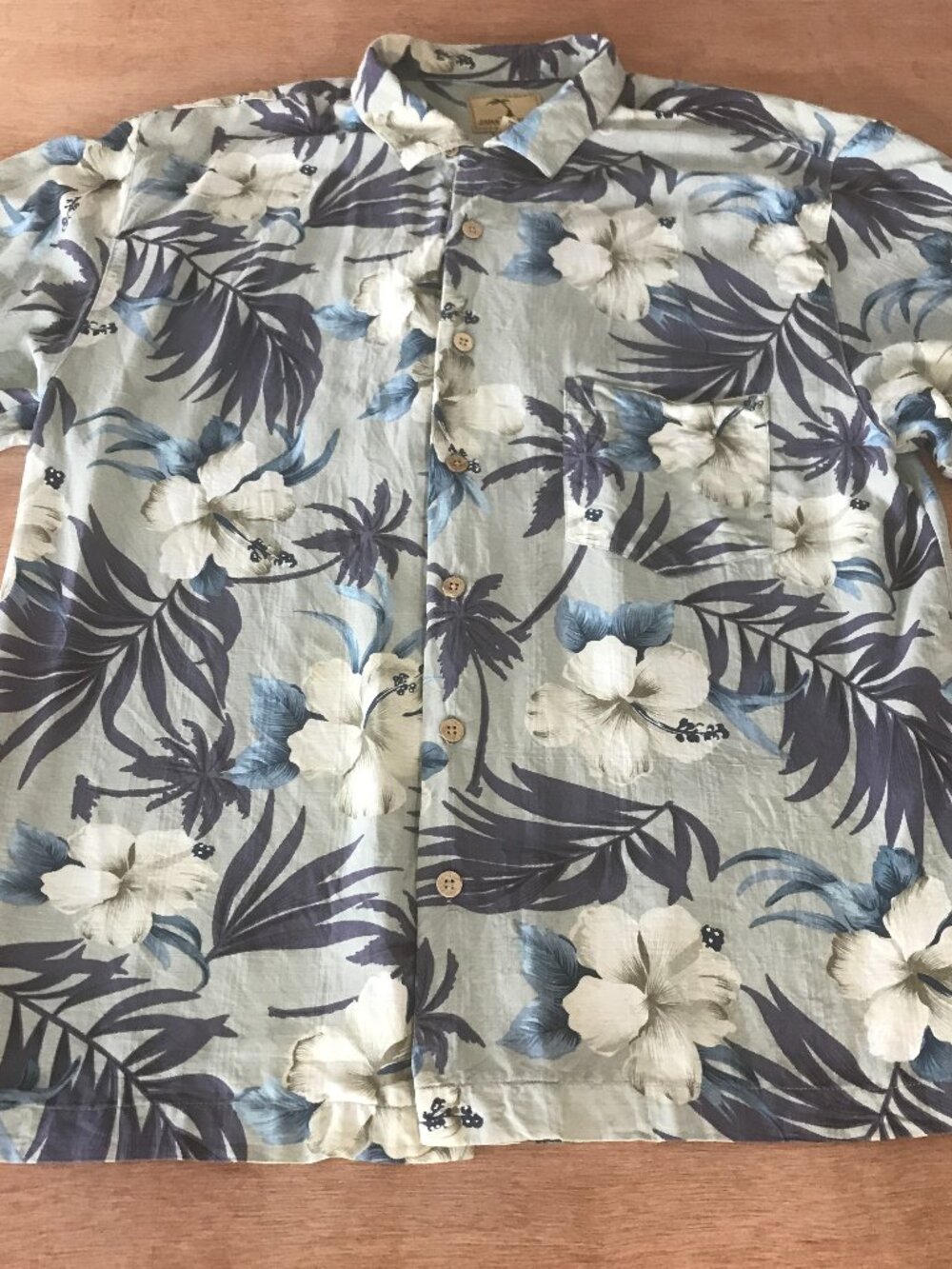 Jamaica Jaxx 100% Silk Hawaiian Shirt Men L Blue Floral Button Up Pocket 20315